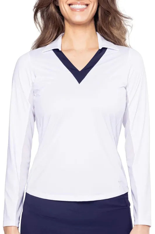 Golftini Say Yes L/S Polo - White/Navy