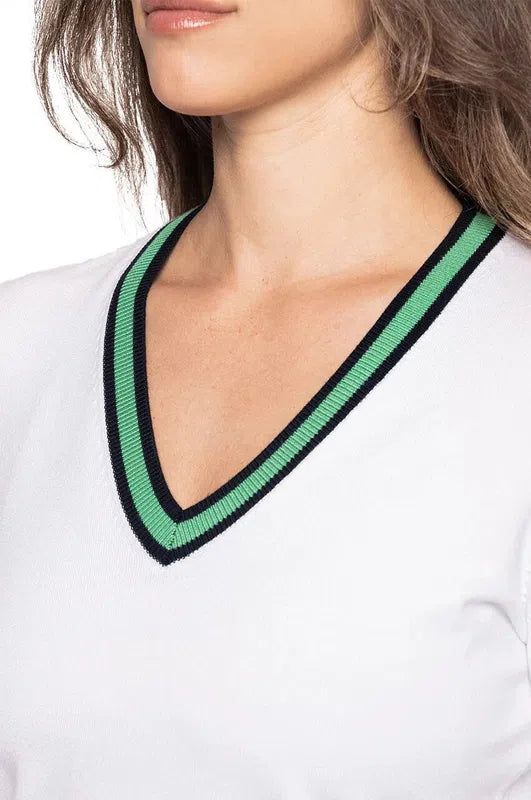 Golftini V-Neck Sweater - White/Green