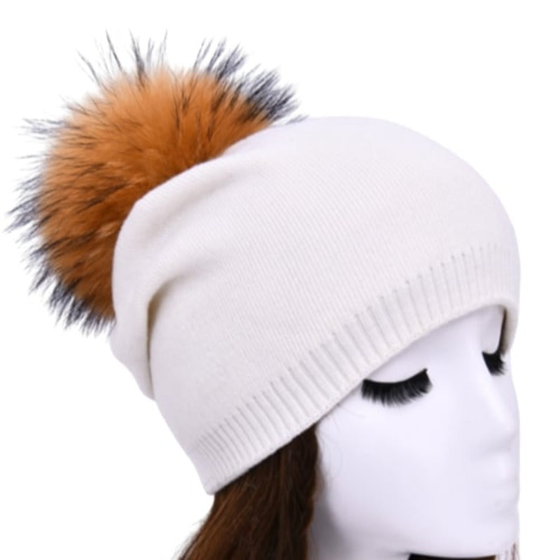 PNYC Evelyn Beanie - Off White/Natural (Real fur)