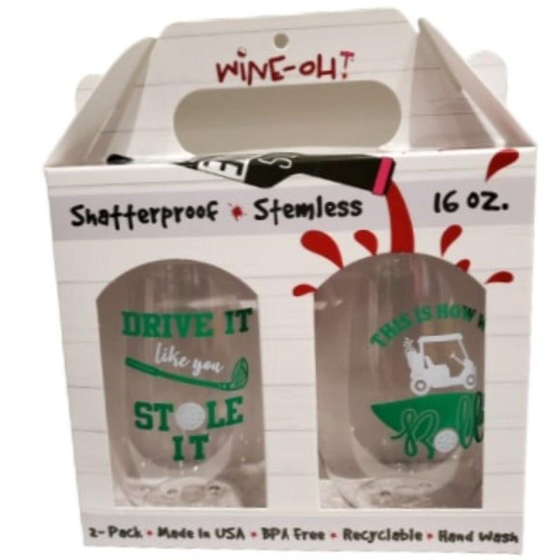 Stemless Wine Glasses(2) - Golf Sayings
