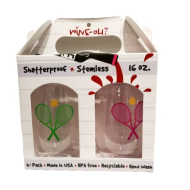Stemless Wine Glasses(2)- Tennis Racquets