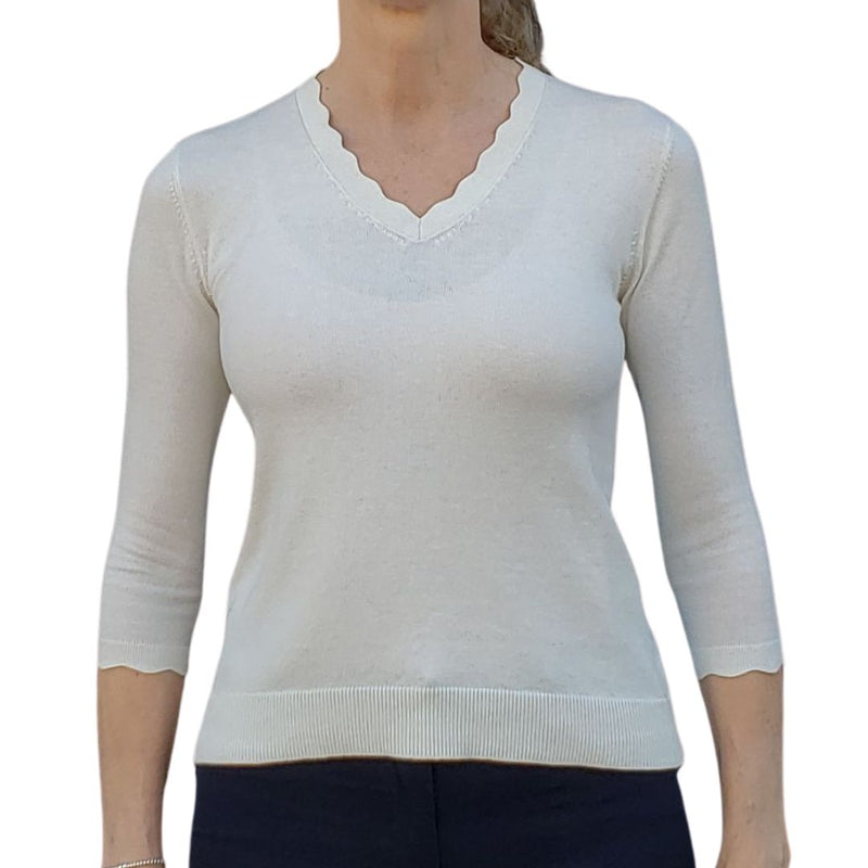 Alashan Cashmere Alaina Scallop Pullover - Ivory