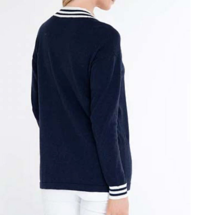 Alashan Cashmere Wimbledon Cardigan - Navy/White