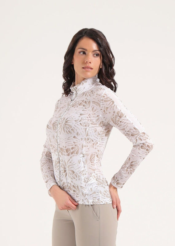 Chervò Petronilla L/S Top - White/Taupe Print