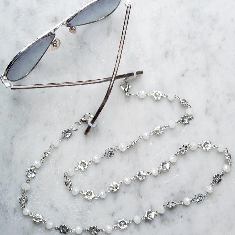 Mask/Glasses Chain-Silver Flowers