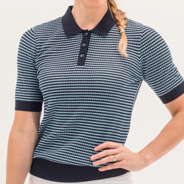 Foray Golf Textured Knit S/S Polo - Blue