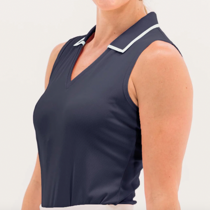 Foray Golf V-Neck S/L Rib Polo - Navy