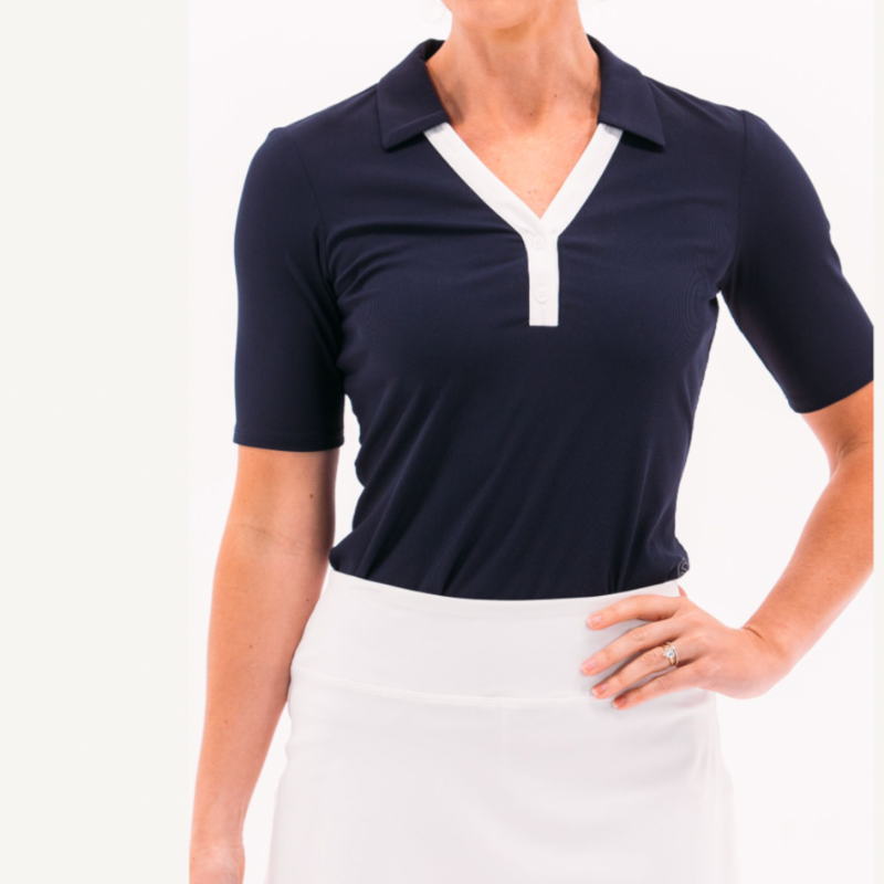 Foray Golf V-Neck S/S Polo - Navy/White Trim