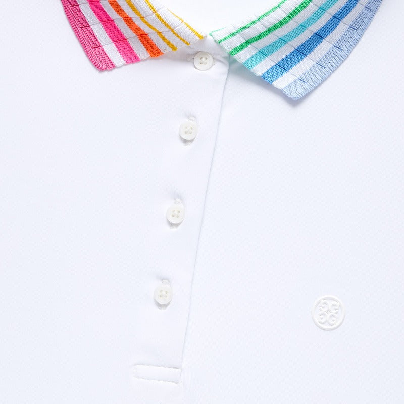 G/FORE Pleated Collar S/L Polo - Snow/Multi stripe