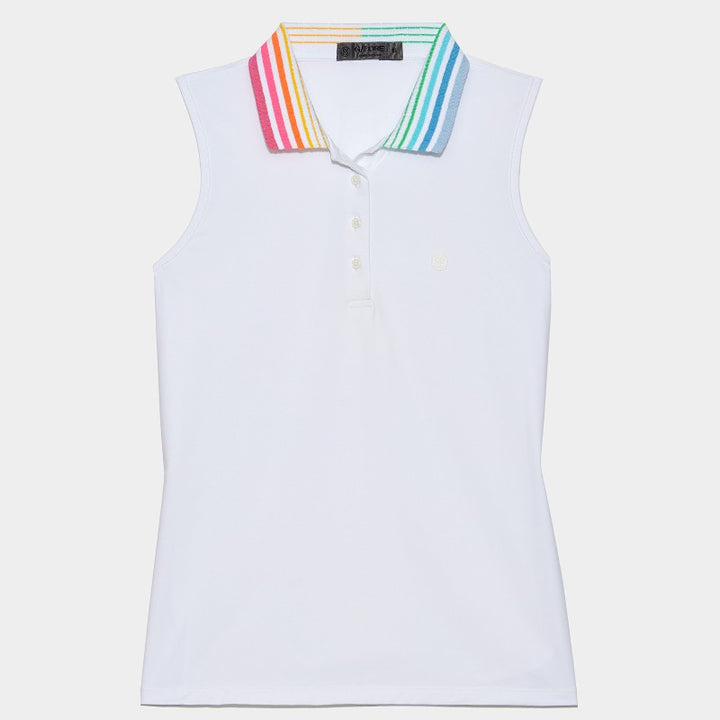 G/FORE Pleated Collar S/L Polo - Snow/Multi stripe