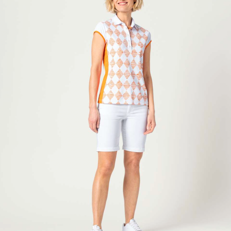 Golfino Natural Light Cap Sleeve Polo - White/Orange