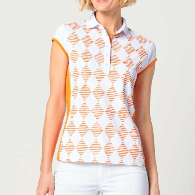 Golfino Natural Light Cap Sleeve Polo - White/Orange