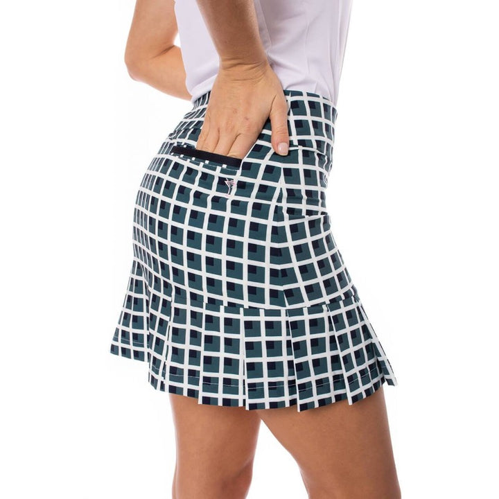 Golftini Brick House Performance Side Pleat Skort - Green/Navy