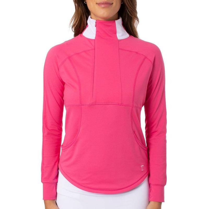 Golftini Contrast Quarter Zip - Hot Pink