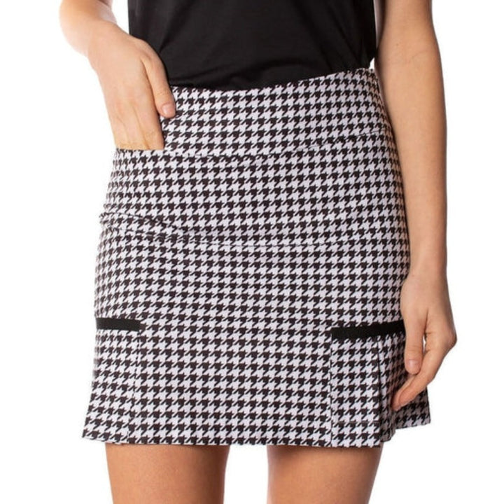 Golftini Houndstooth Performance Side Pleat Skort - Black/White