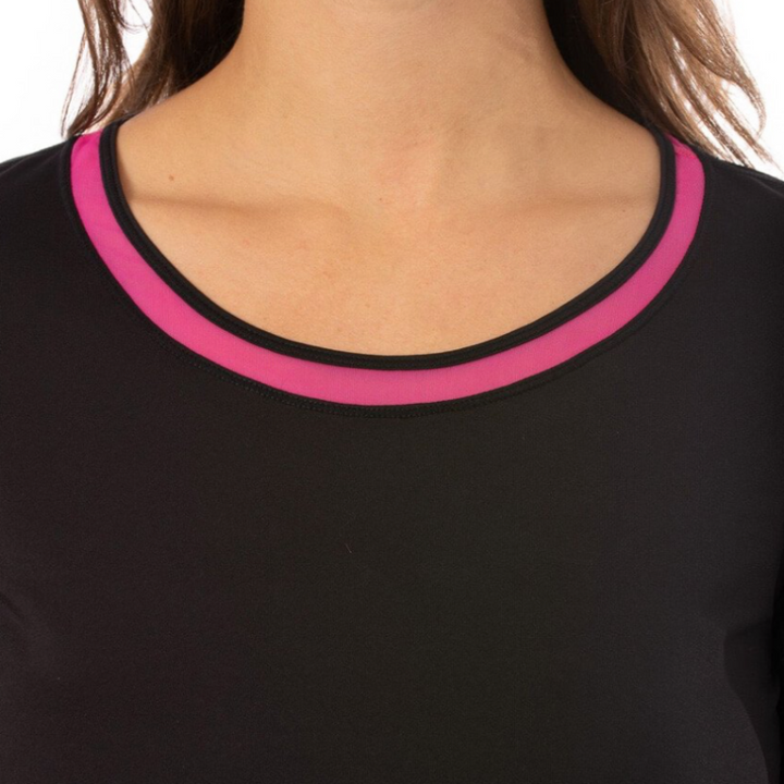 Golftini L/S Mesh Trim Top - Black/Pink