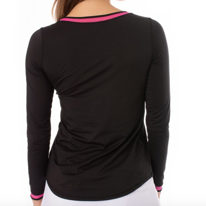 Golftini L/S Mesh Trim Top - Black/Pink