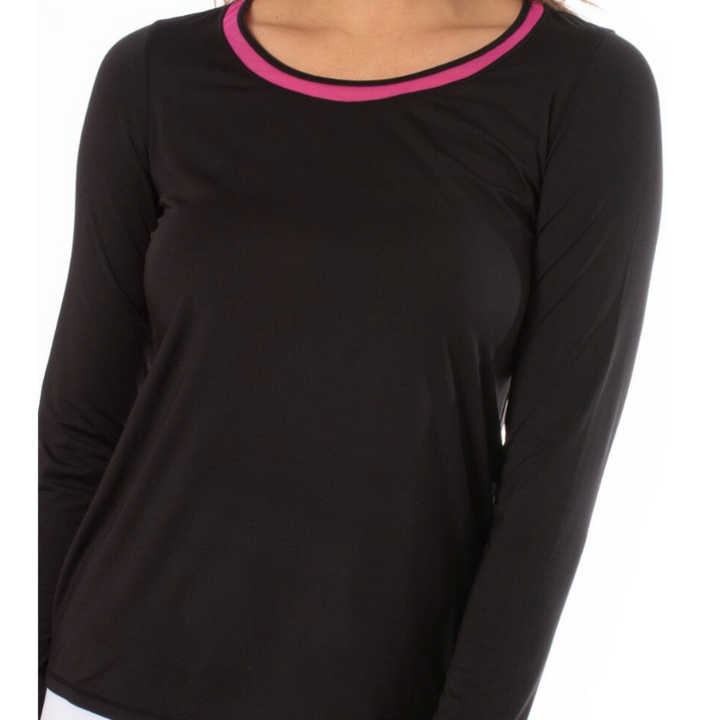 Golftini L/S Mesh Trim Top - Black/Pink