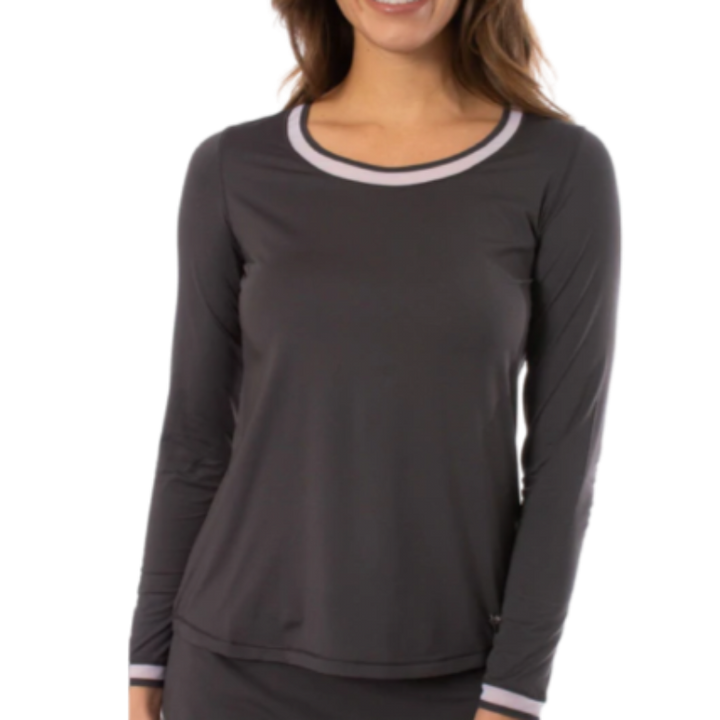 Golftini L/S Mesh Trim Top - Grey/White