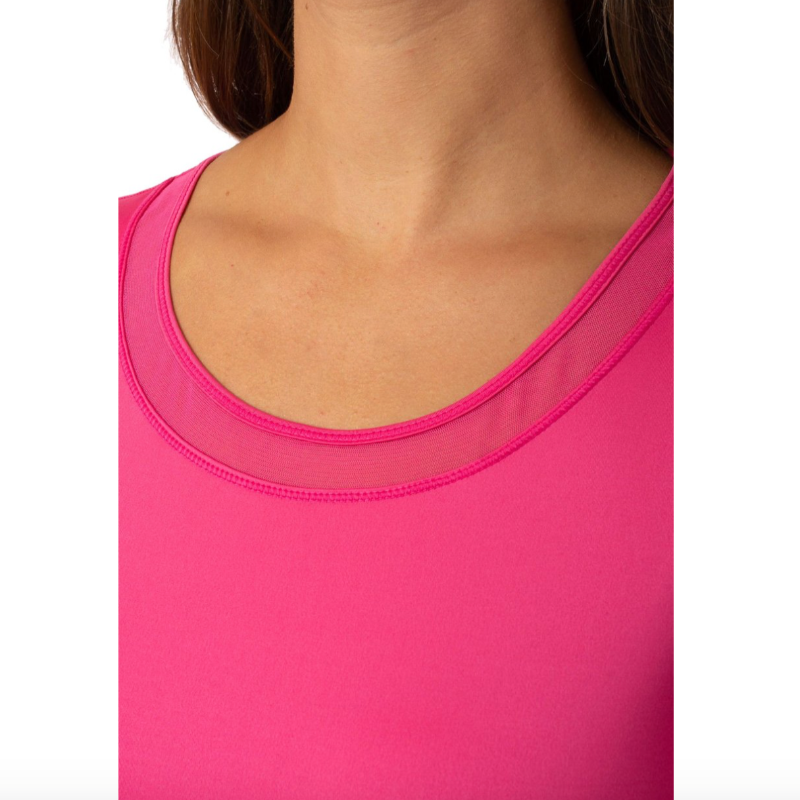 Golftini L/S Mesh Trim Top - Hot Pink