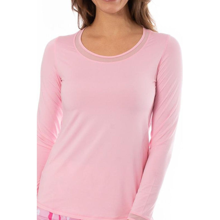 Golftini L/S Mesh Trim Top - Light Pink