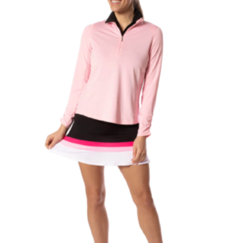 Golftini L/S Zip Mock Stretch Top - Light Pink