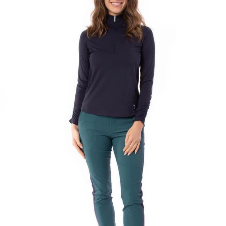 Golftini L/S Zip Mock Stretch Top - Navy