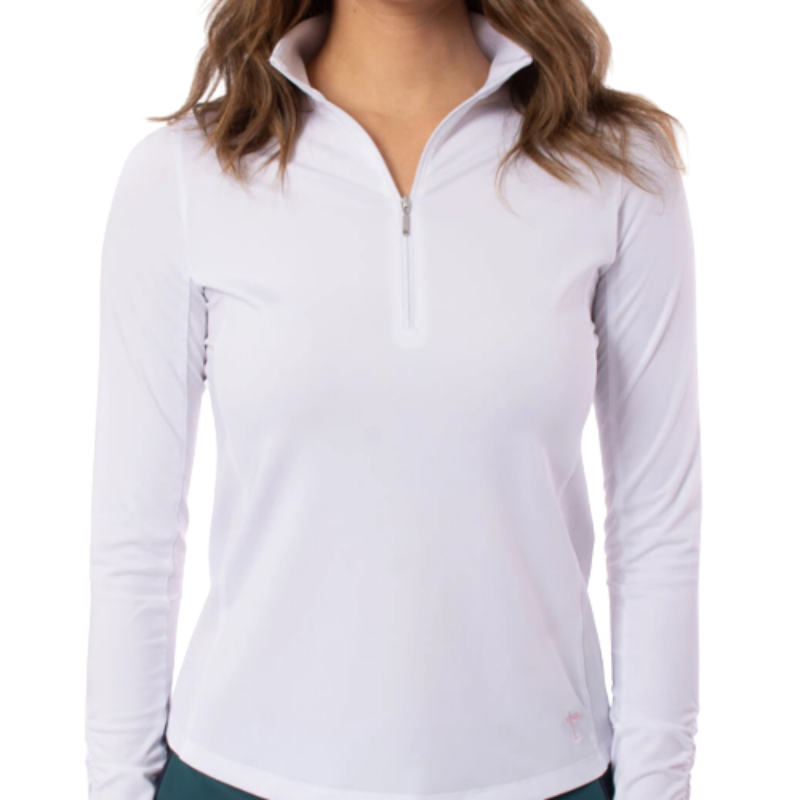 Golftini L/S Zip Mock Stretch Top - White