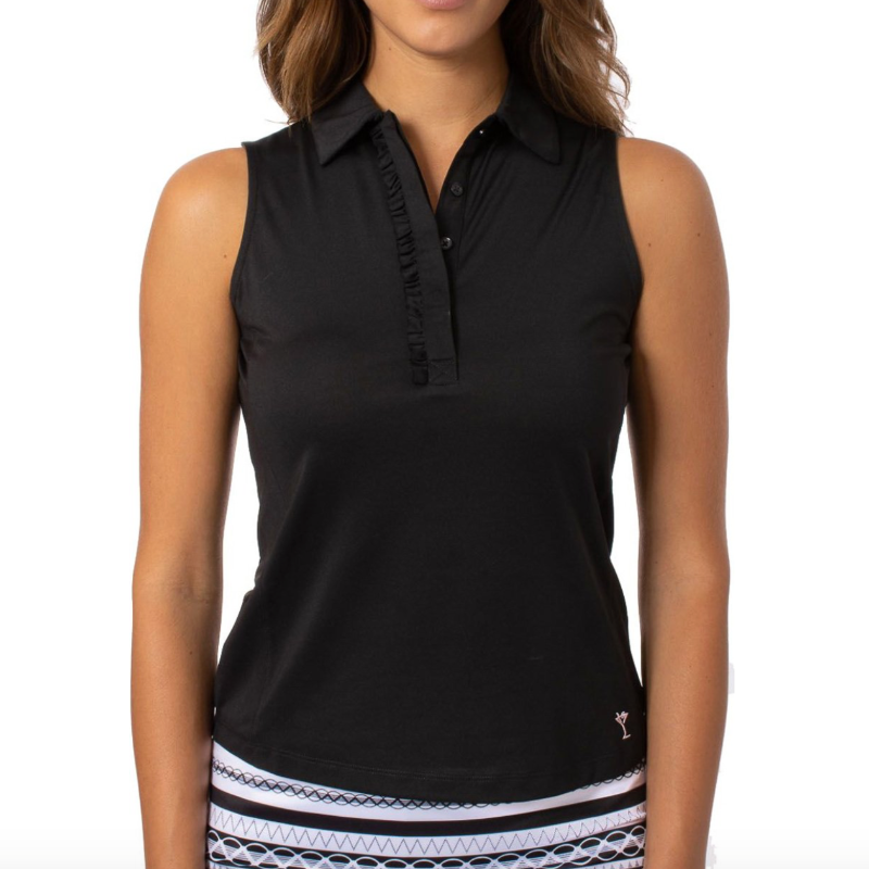 Golftini S/L Ruffle Tech Polo - Black