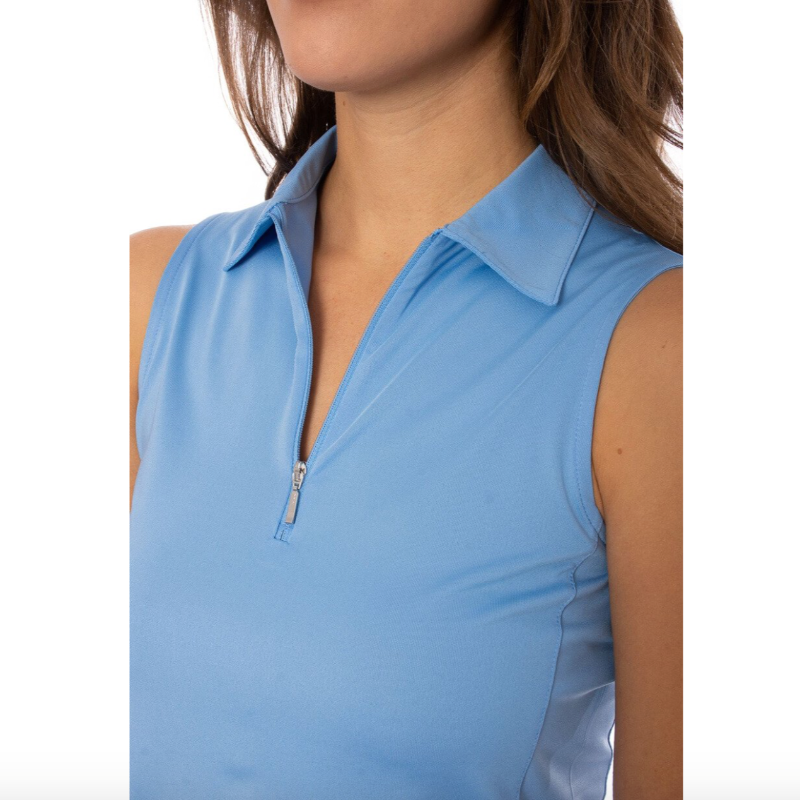 Golftini S/L Zip Tech Polo - Sky Blue