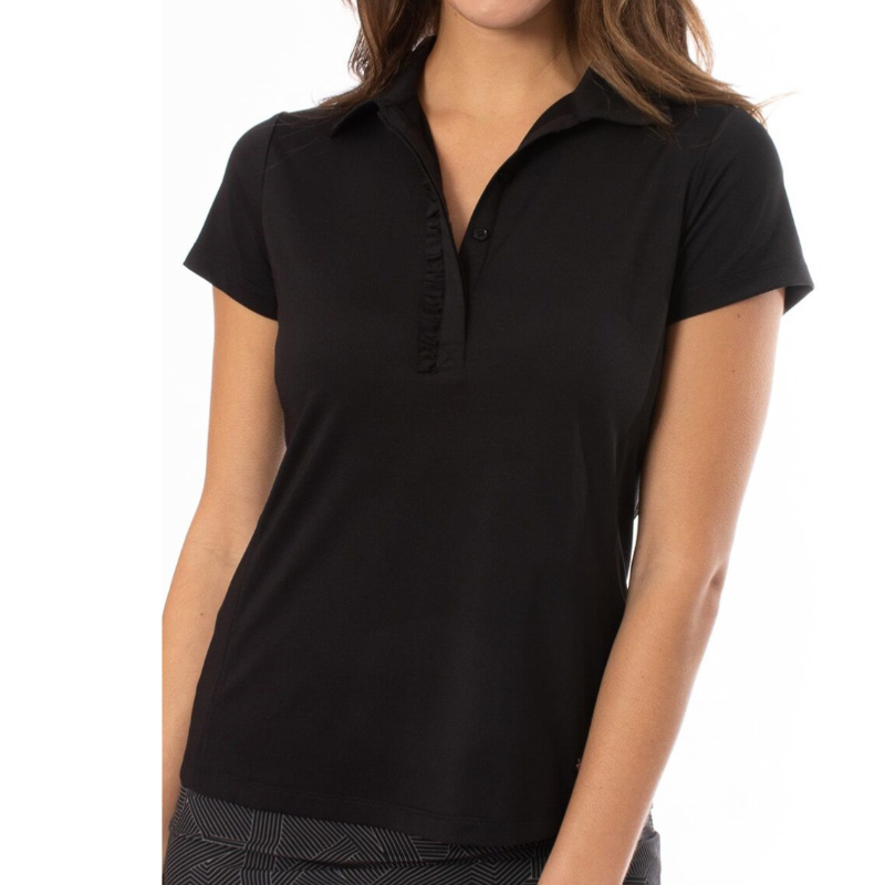 Golftini S/S Ruffle Tech Polo - Black