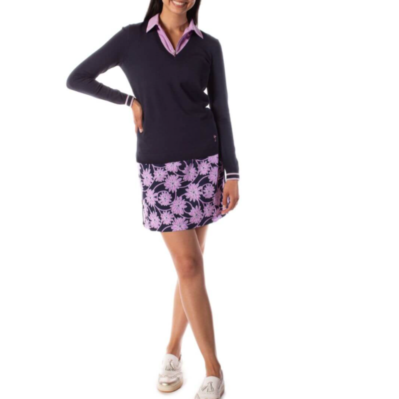 Golftini V-Neck Sweater- Navy/Lavender