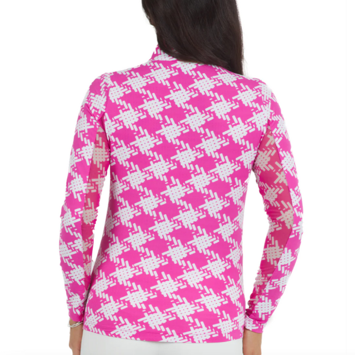 IBKUL Kimberly L/S Zip Mock - Hot Pink/White