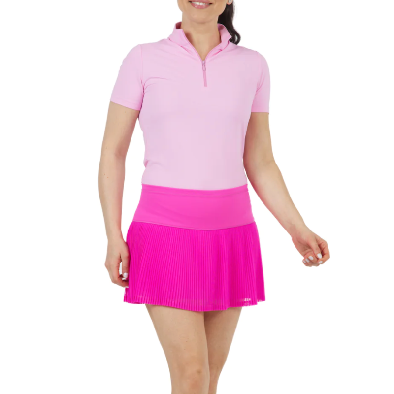 IBKUL Mesh Pleat Skort (13") - Hot Pink