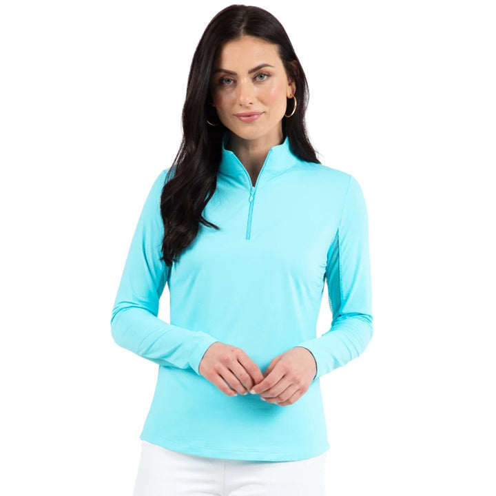 IBKUL Solid L/S Mock Neck Top - Seafoam