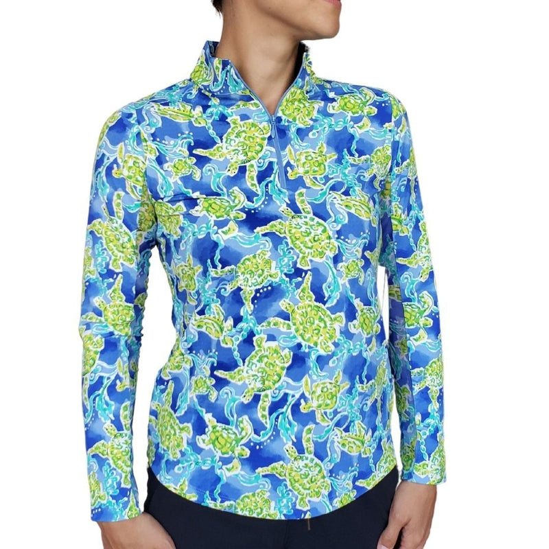 IBKUL Turtles L/S Mock Neck Top - Peri Multi