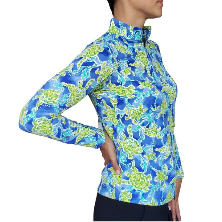 IBKUL Turtles L/S Mock Neck Top - Peri Multi