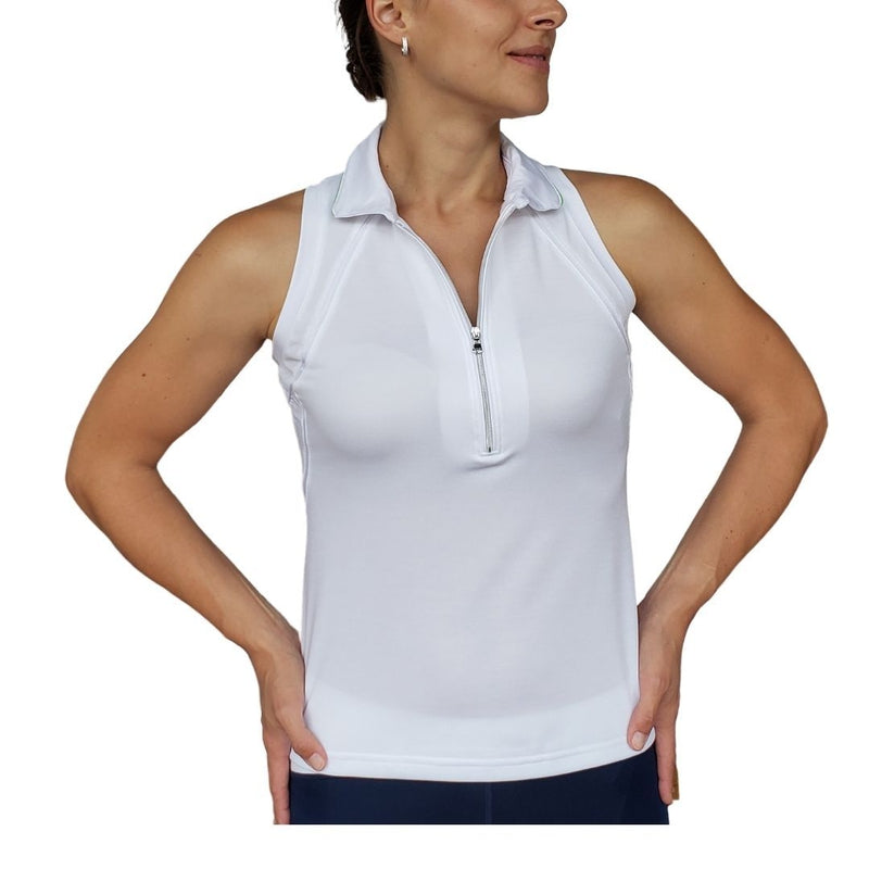 InPhorm Pique Neisha S/L Polo Tank - White/Lime