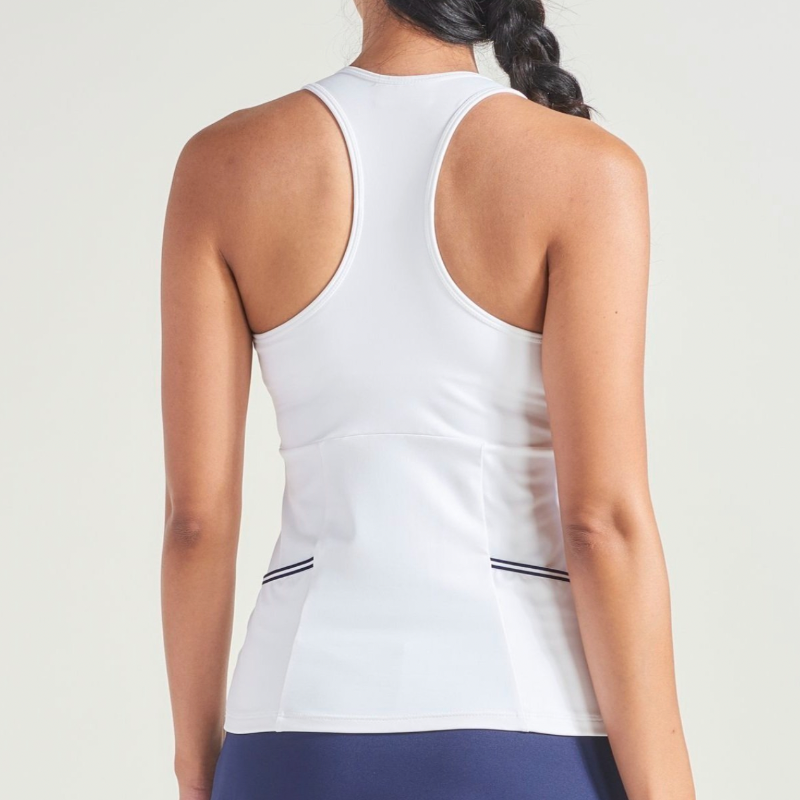 L'Oeuf Poché Baseline Pocket Racerback Top - White/Navy