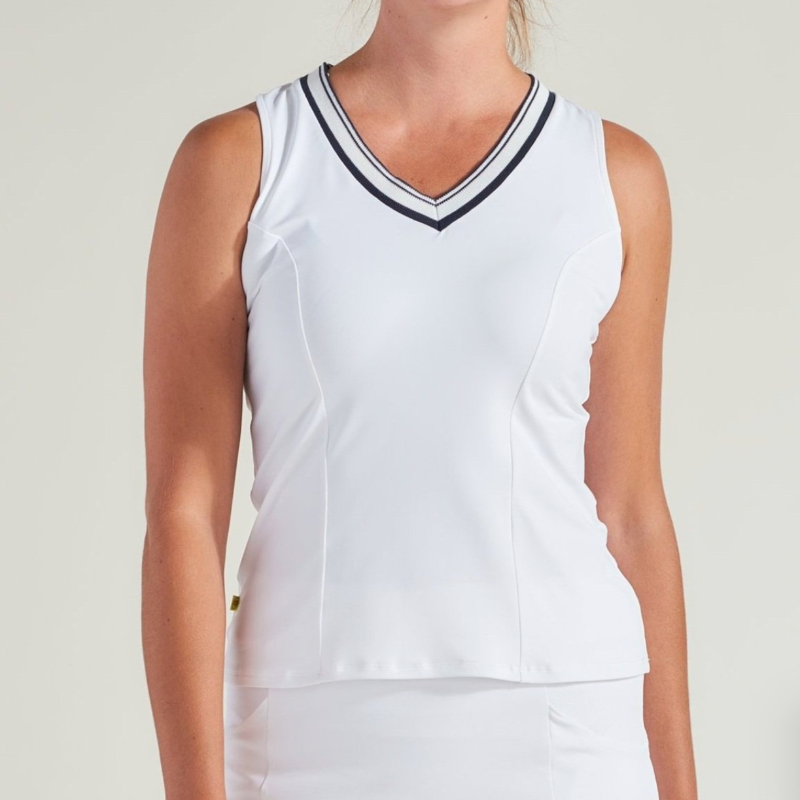 L'Oeuf Poché Baseline Rib Tank - White/Navy