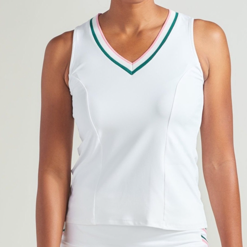 L'Oeuf Poché Baseline Rib Tank - White/Pink/Green