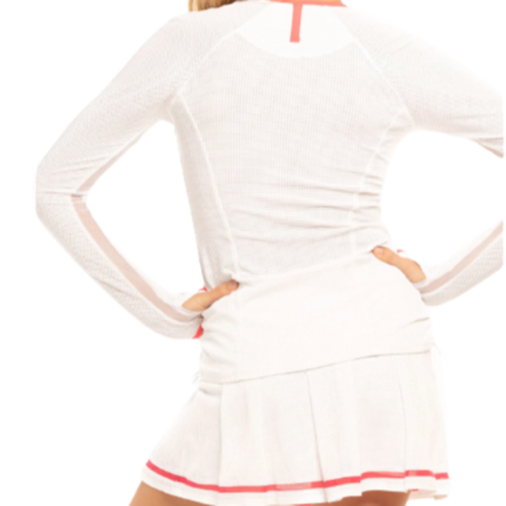 Lucky In Love Raglan Zip L/S Top - White/Pink Trim