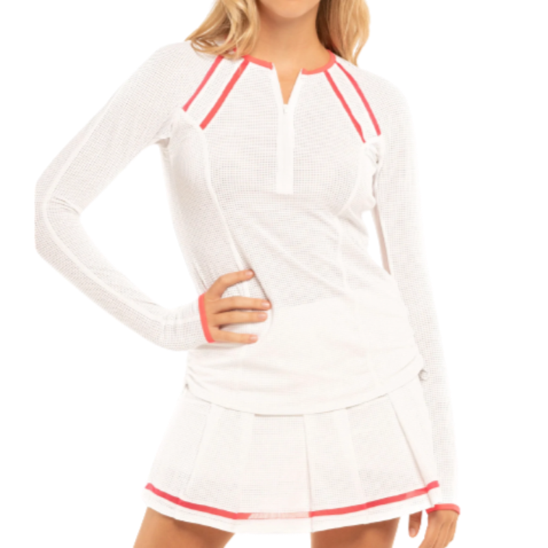 Lucky In Love Raglan Zip L/S Top - White/Pink Trim