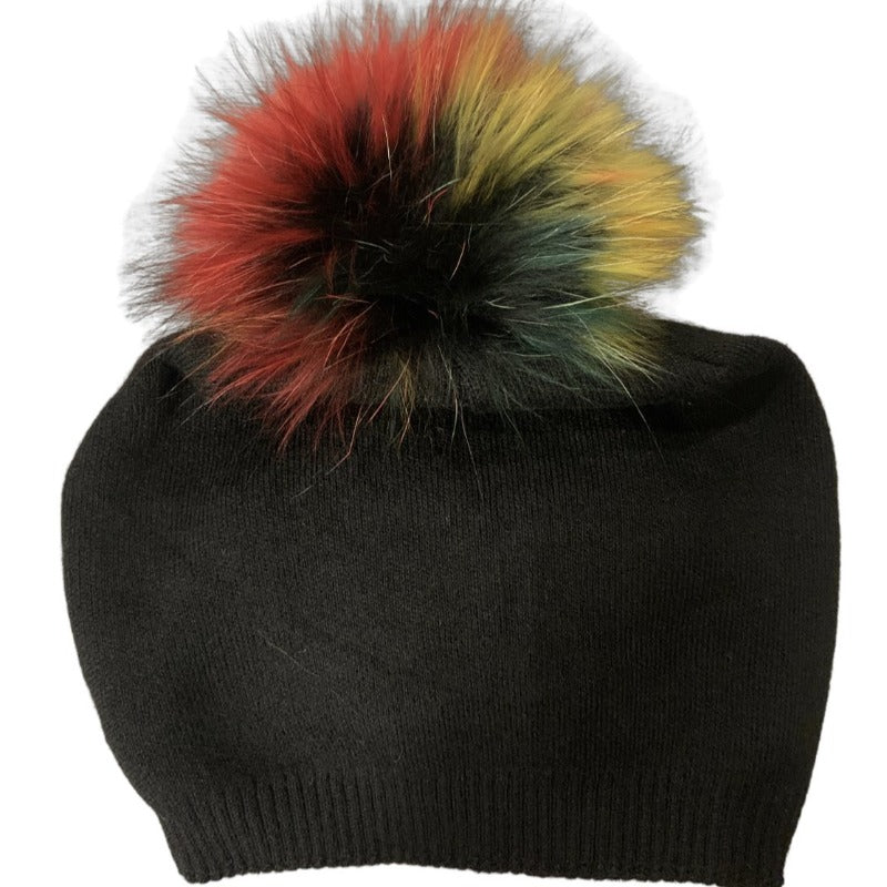 PNYC Roxy Beanie - Black/Multi (Faux fur)