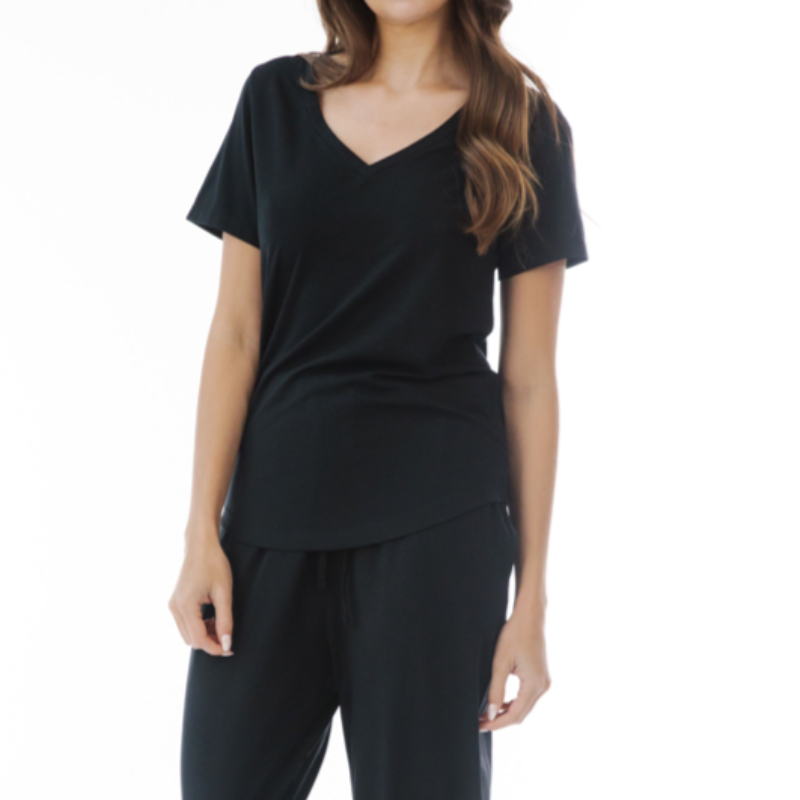 Paper Label Emilia S/S V-Neck Top - Black