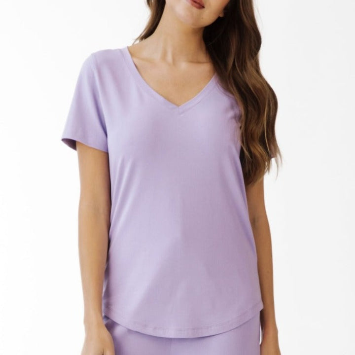 Paper Label Emilia S/S V-Neck Top - Lavender