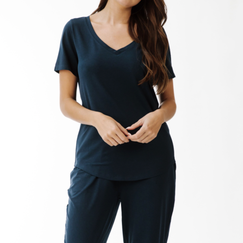 Paper Label Emilia S/S V-Neck Top - Midnight Blue