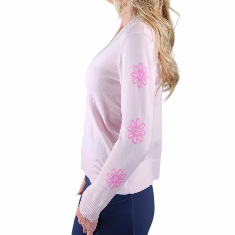 Alashan Cashmere Lyla V- Neck Sweater - Pink/Flower