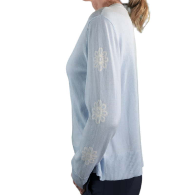 Alashan Cashmere Lyla V- Neck Sweater - Blue/Flower