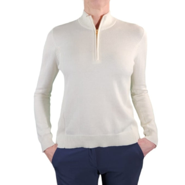 Alashan Cashmere Birdseye Zip Sweater - Ivory